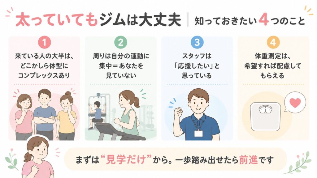 太っていても、ジムは恥ずかしがらなくて大丈夫